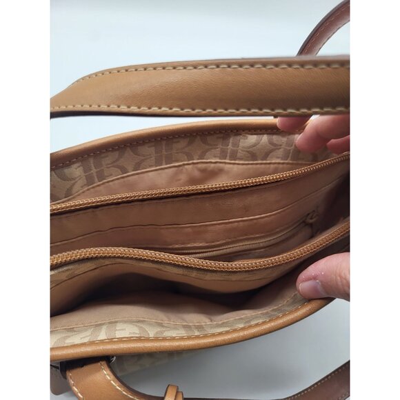 VTG FOSSIL Women's Hand Bag Purse Brown Tan Logo Key Leather Canvas - Picture 11 of 11